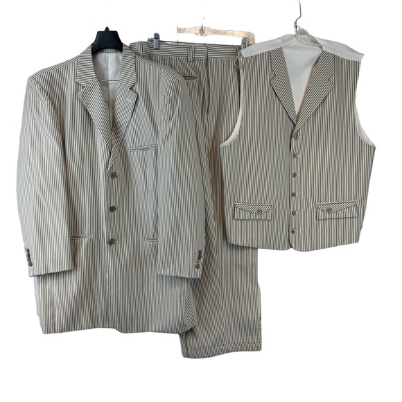 Falcone Suits & Blazers Falcone Tanwhite Seersucker 3 Piece Suit